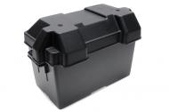 The batteries on the 4000 series trucks are located below the steps in the cab, we use these battery boxes for our fleet with great results. This battery box will contain any acid that leaks out.  comes with hold down strap.  It is also adjustable for smaller batteries. It has a movable divider. Holds batteries 8"wide X14"long 8" tall.  Protect your battery and sheet metal.